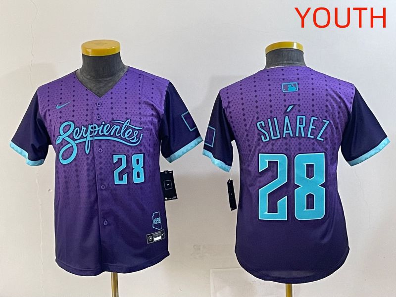 Youth 2025 Arizona Diamondback #28 Suarez Purple Joint Name Nike MLB Jersey style 6